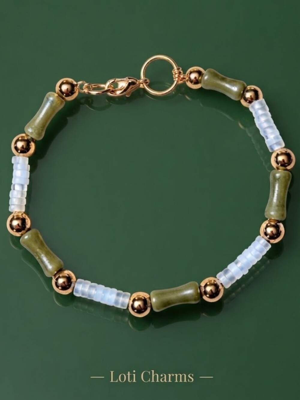 Dainty Green Jade Bamboo In Gold Plated Artisan Made Bracelet